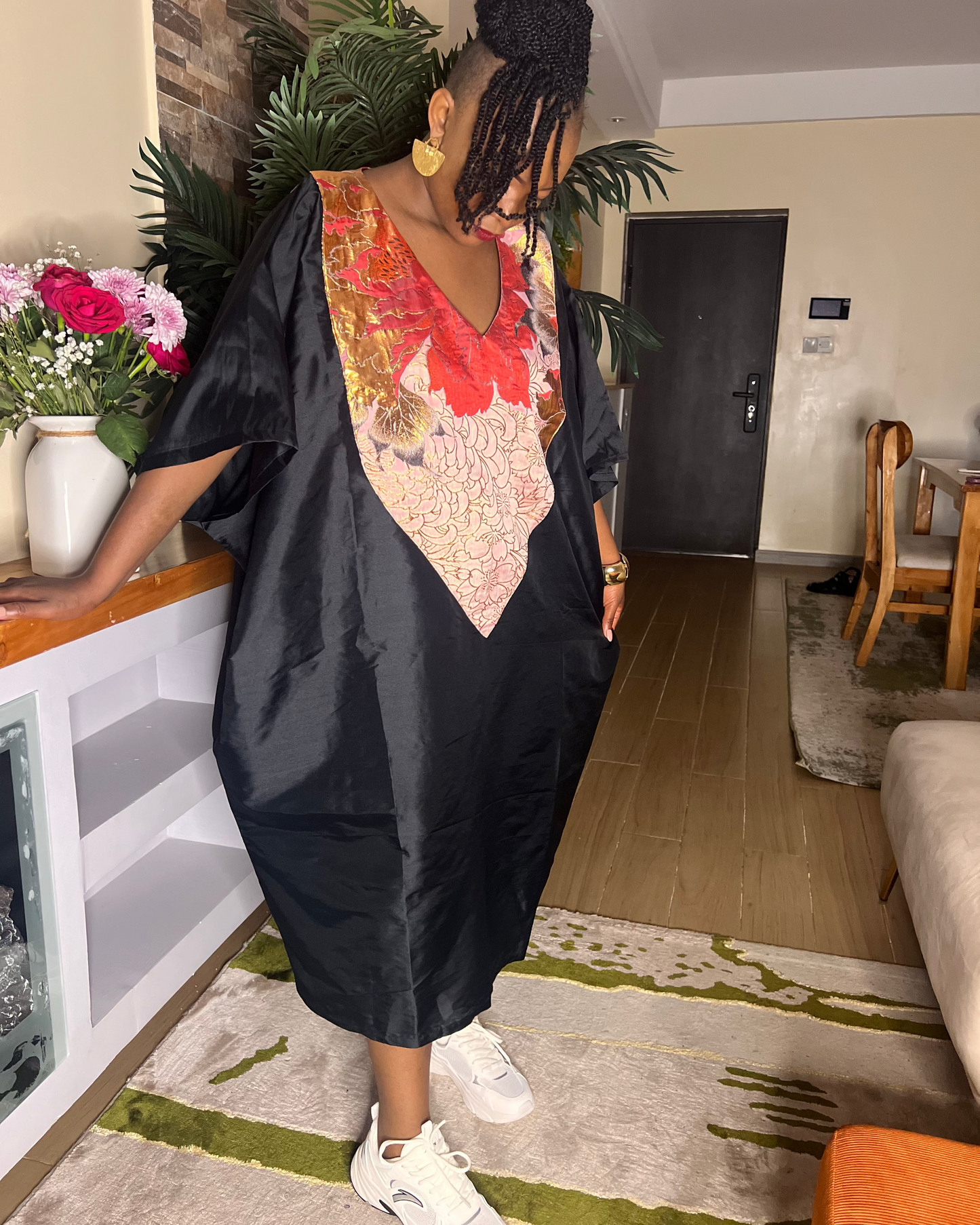 Robe Kaftan Élégance Shantung & Brocard